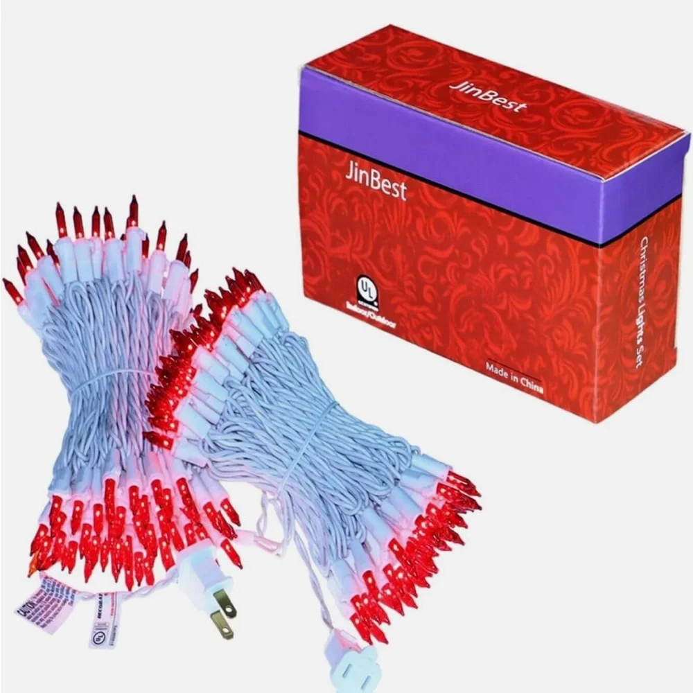 200 Red Christmas Lights, UL Listed & Commercial Grade 2 String Set of 100-New